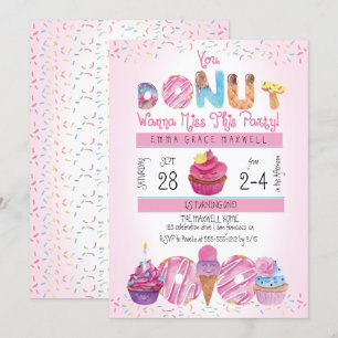 Cute Girls Donuts Muffins 1:a födelsedag Party Inbjudningar