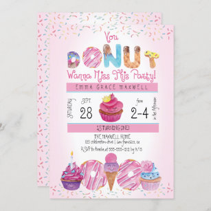 Cute Girls Donuts   Muffins 1:a födelsedag Party Inbjudningar