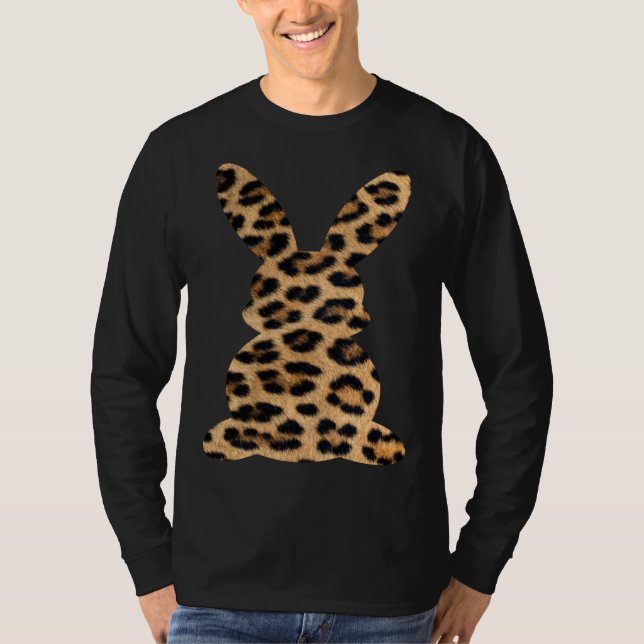 Cute Girls Easter Bunny Graphic in Leopard Print T Shirt (Framsida)
