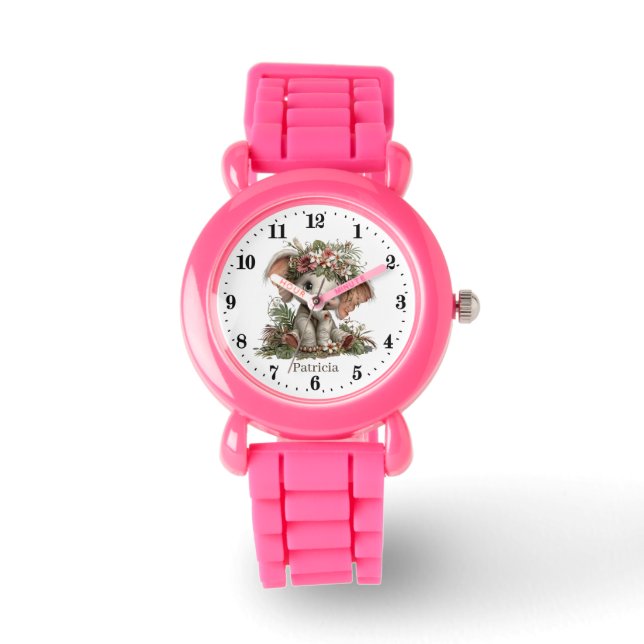 Cute girls elephant lovers add name  armbandsur (Framsida)