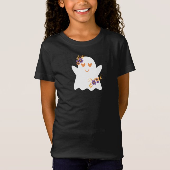 Cute Girls Halloween Ghost T Shirt (Framsida)