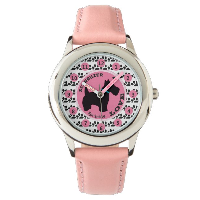 Cute Girls Hund Tass Schnauzer Kids Personalize Na Armbandsur (Framsida)