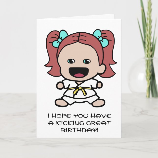 Cute Girl's Karate Birthday Card Kort (Framsida)