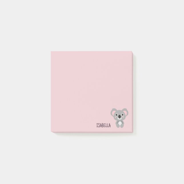 Cute Girls Koala Bear Rosa Personlig Post-it Block (Framsida)