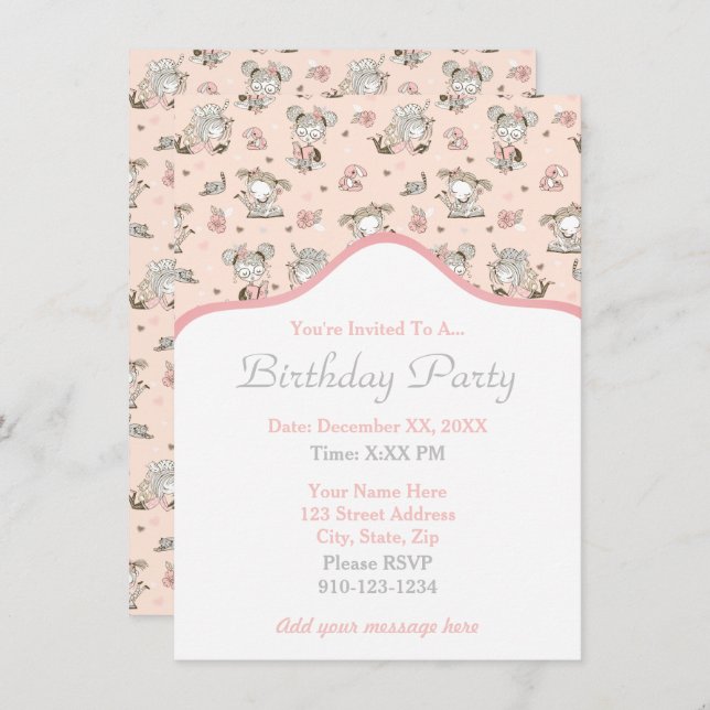 Cute Girls läser Bokar Gift Ideas Inbjudningar (Fram/baksida)