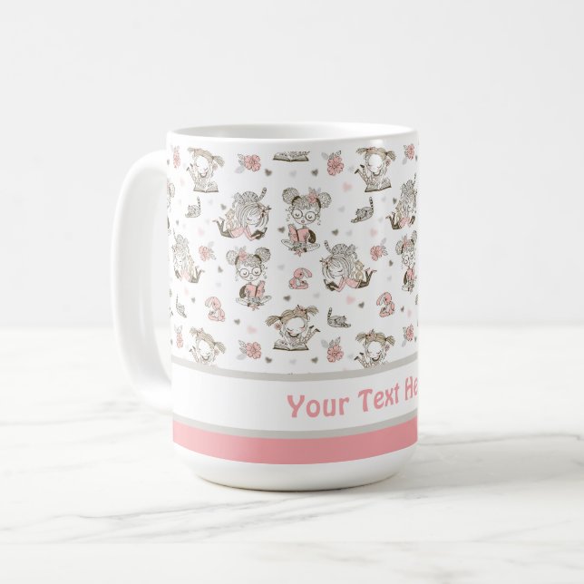 Cute Girls läser Bokar Gift Ideas Kaffemugg (Framsida vänster)