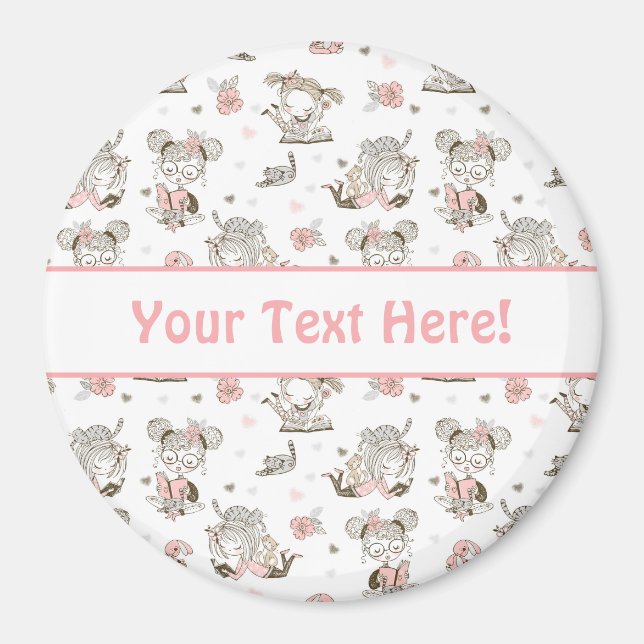 Cute Girls läser Bokar Gift Ideas Magnet (Framsidan)
