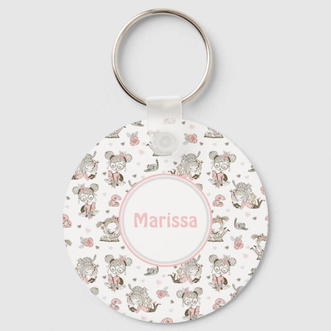 Cute Girls läser Bokar Gift Ideas Nyckelring (Framsida)