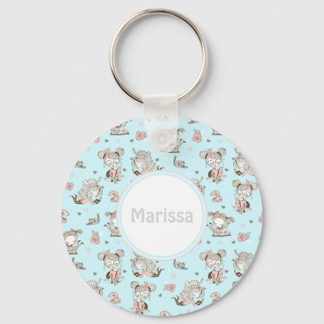Cute Girls läser Bokar Gift Ideas Nyckelring (Framsida)