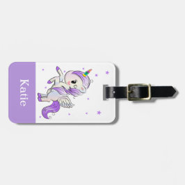 Cute Girls Lila Tecknad Unicorn Pegasus Bagagebricka