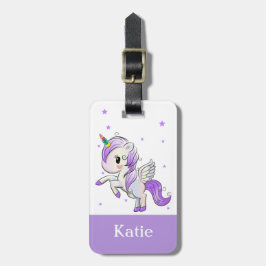 Cute Girls Lila Tecknad Unicorn Pegasus Bagagebricka