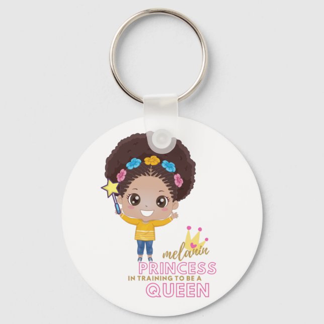 Cute Girls Melanin Princess Training to Queen Nyckelring (Framsida)