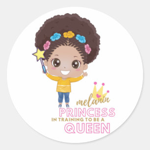 Cute Girls Melanin Princess Training to Queen Runt Klistermärke