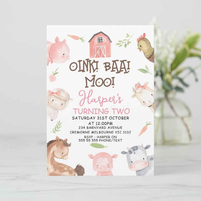 Cute Girls minimalistlantgård: födelsedag Inbjudningar (Stående Fram)