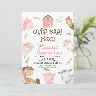 Cute Girls minimalistlantgård: födelsedag Inbjudningar