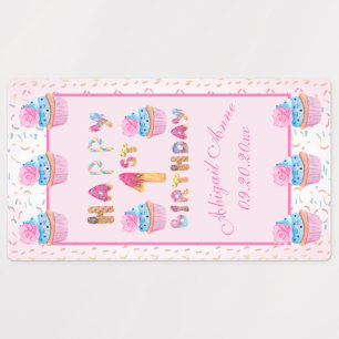 Cute Girls Muffins Lycklig 1:a födelsedagsetikette Klistermärke