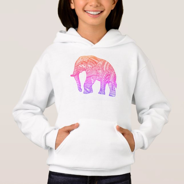Cute Girls Patterned Elephant Pullover Hoodie T Shirt (Framsida)