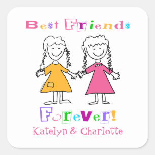 Cute Girls Personlig Best Friends for Forever Fyrkantigt Klistermärke