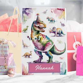 Cute Girls Personlig Dinosaur Birthday Gift Bag
