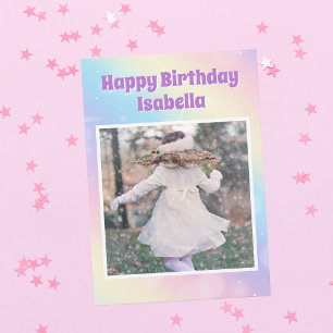 Cute Girls Photo Rainbow Pastel Anpassningsbar Bir Kort