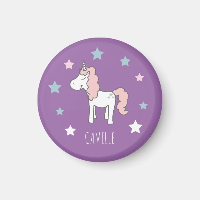 Cute Girls Purple Magical Unicorn Magnet (Framsidan)