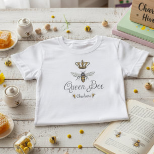 Cute Girls Queen Bee, Guld Krona & Hearts Namn T Shirt