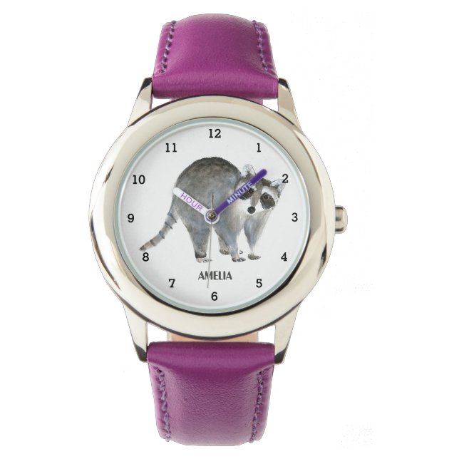Cute Girls Raccoon Animal Kids Wildlife Woodland Armbandsur (Framsida)