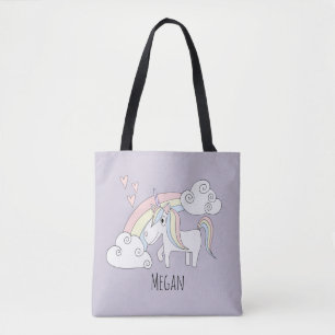 Cute Girl's Rainbow Unicorn med Namn Diaper Tygkasse