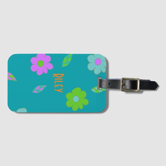 Cute Girls Retro Flower Bagagebricka (Framsida horisontal)