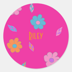 Cute Girls Retro Flower Runt Klistermärke