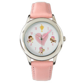 Cute Girls Riding Ponies och Rosa Heart Horse Armbandsur