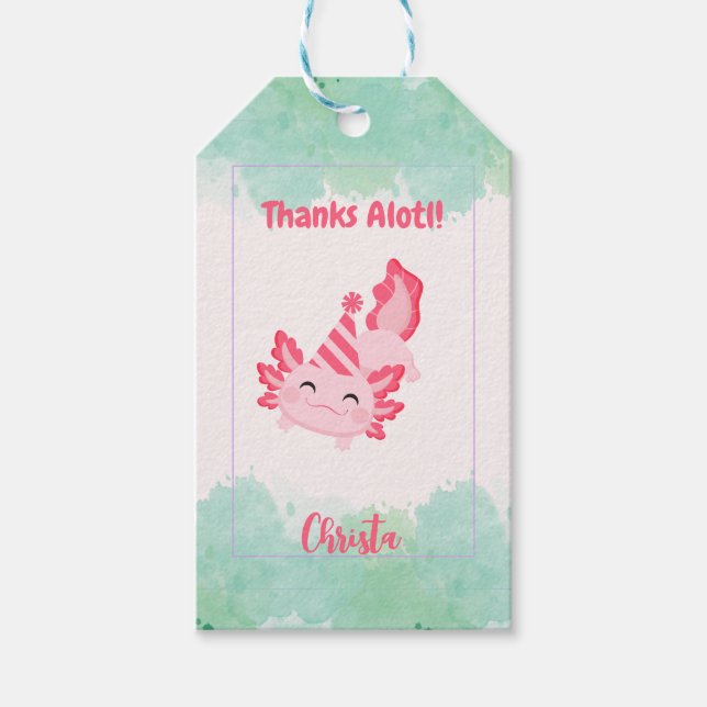 Cute Girls Rosa Axolotl 1:a födelsedagen Party Presentetikett (Framsidan)