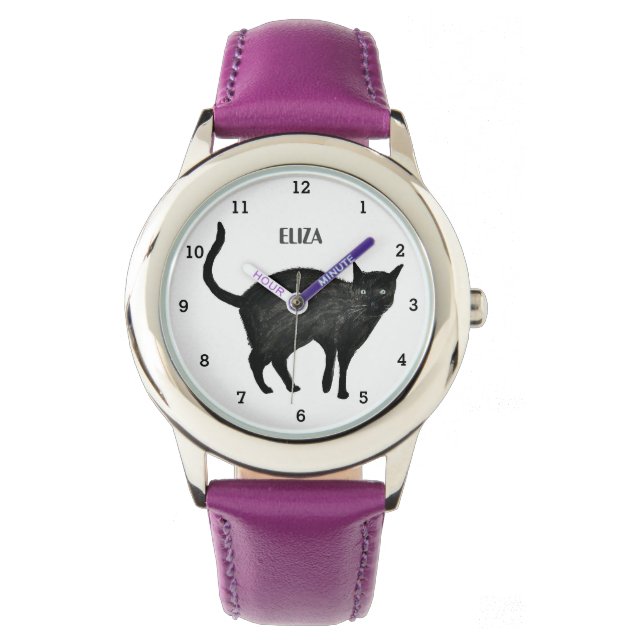 Cute Girls Rosa Black Cat Animal Kids Kattunge Kit Armbandsur (Framsida)