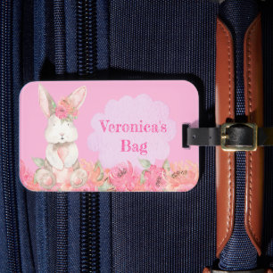Cute Girls Rosa Bunny Blommigt Kids Vacation Bagagebricka