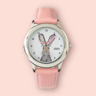 Cute Girls Rosa Bunny Rabbit Animal Kids Blommigt Armbandsur