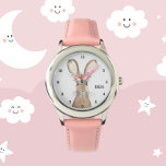 Cute Girls Rosa Bunny Rabbit Animal Kids Blommigt Armbandsur<br><div class="desc">Cute,  flickor,  blommigt,  kanin,  vattendjur för skogsdjur. Perfekt för barn. Anpassa det med ditt barns namn.</div>