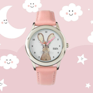 Cute Girls Rosa Bunny Rabbit Animal Kids Blommigt Armbandsur