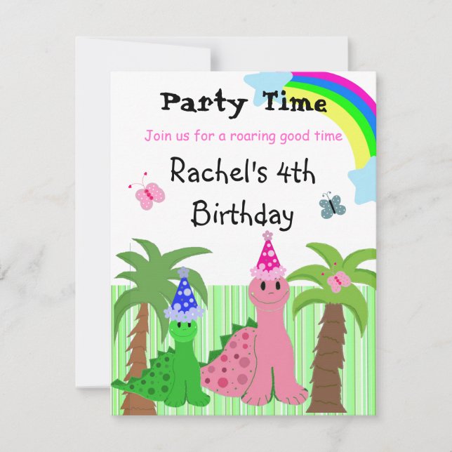 Cute Girls Rosa Dinosaur Birthday-inbjudan Inbjudningar (Framsida)
