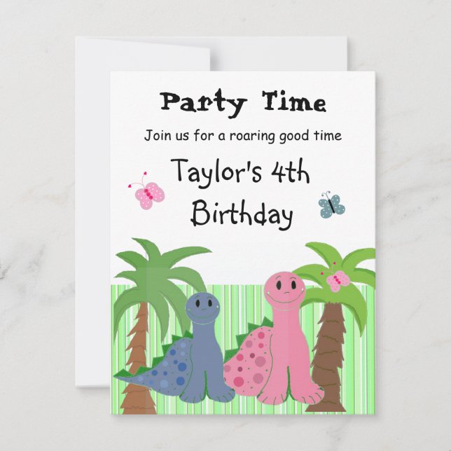 Cute Girls Rosa Dinosaur Birthday-inbjudan Inbjudningar (Framsida)