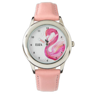 Cute Girls Rosa Flamingo Tropical Bird Kids Watch Armbandsur