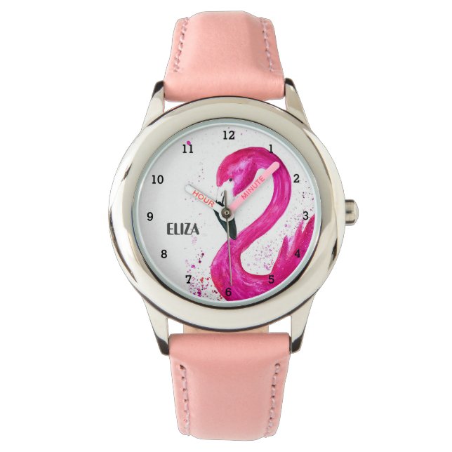 Cute Girls Rosa Flamingo Tropical Bird Kids Watch Armbandsur (Framsida)
