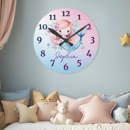 Cute Girls Sjöjungfru Personlig Clock Rund Klocka