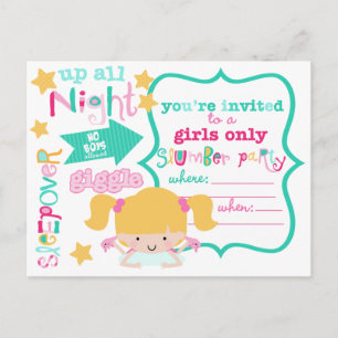 Cute Girls Sleepover Party-inbjudan Inbjudan Vykort