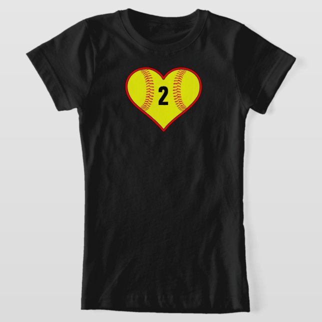Cute Girls Softball Heart Anpassningsbar T-Shirt (Laydown)