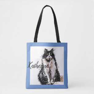 Cute Girls Tuxedo Cat Pet Livsmedel Tote Bag Tygkasse