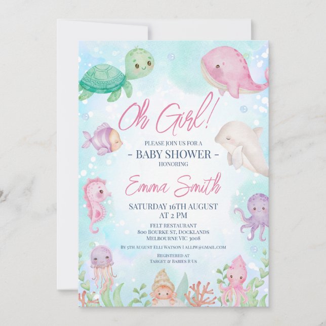 Cute Girls under Sea Baby Shower Inbjudningar (Framsida)
