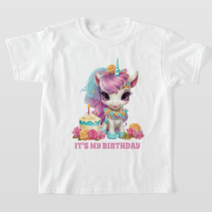 Cute Girl's Unicorn Födelsedagsfest T Shirt