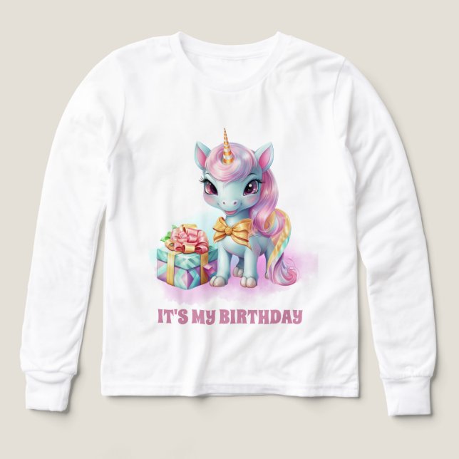 Cute Girl's Unicorn Födelsedagsfest T Shirt (Design framsida)