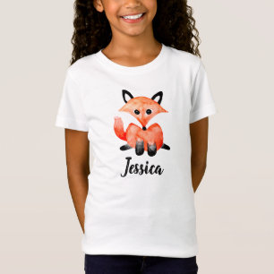 Cute Girls Watercolor Woodland Wildlife Fox & Namn Tee Shirt