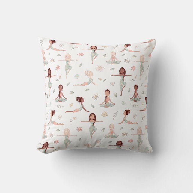 Cute Girls Zen Yoga Meditation Andlig Namaste Kudde (Framsida)